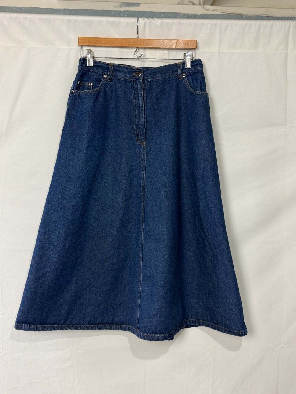 Roaman's Long Denim Maxi Skirt Size 14W A-Line Elastic Waist Vintage